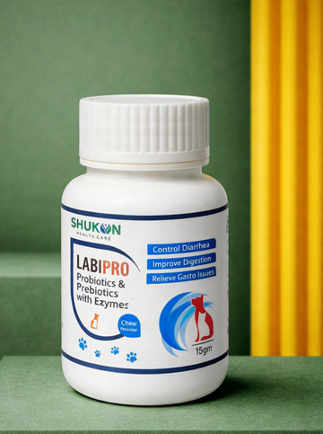 Shukon Healthcare LABIPRO – Probiotics & Prebiotics with Enzymes for Dogs | Digestive Health Supplement Powder | Supports Gut Balance & Easy Digestion