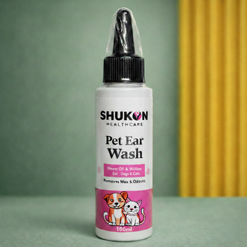 Shukon Healthcare Pet Ear Wash – Neem Oil & White Willow Ear Cleanser for Dogs & Cats (100ml)